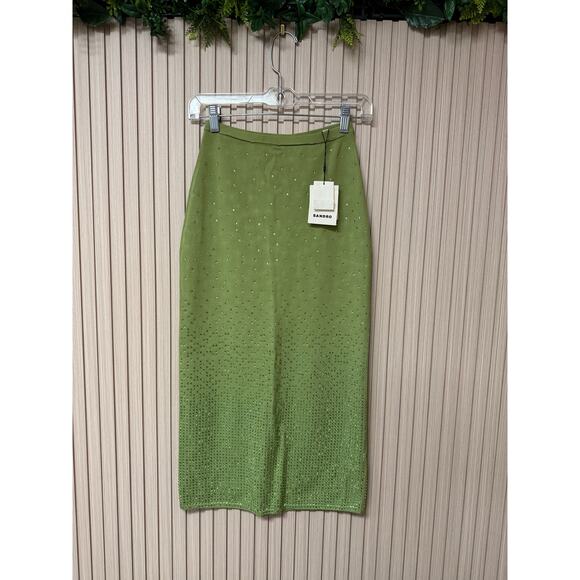 SANDRO Manray Crystal-Embellished Midi Skirt Sz 6 New with Tags - Picture 2 of 16